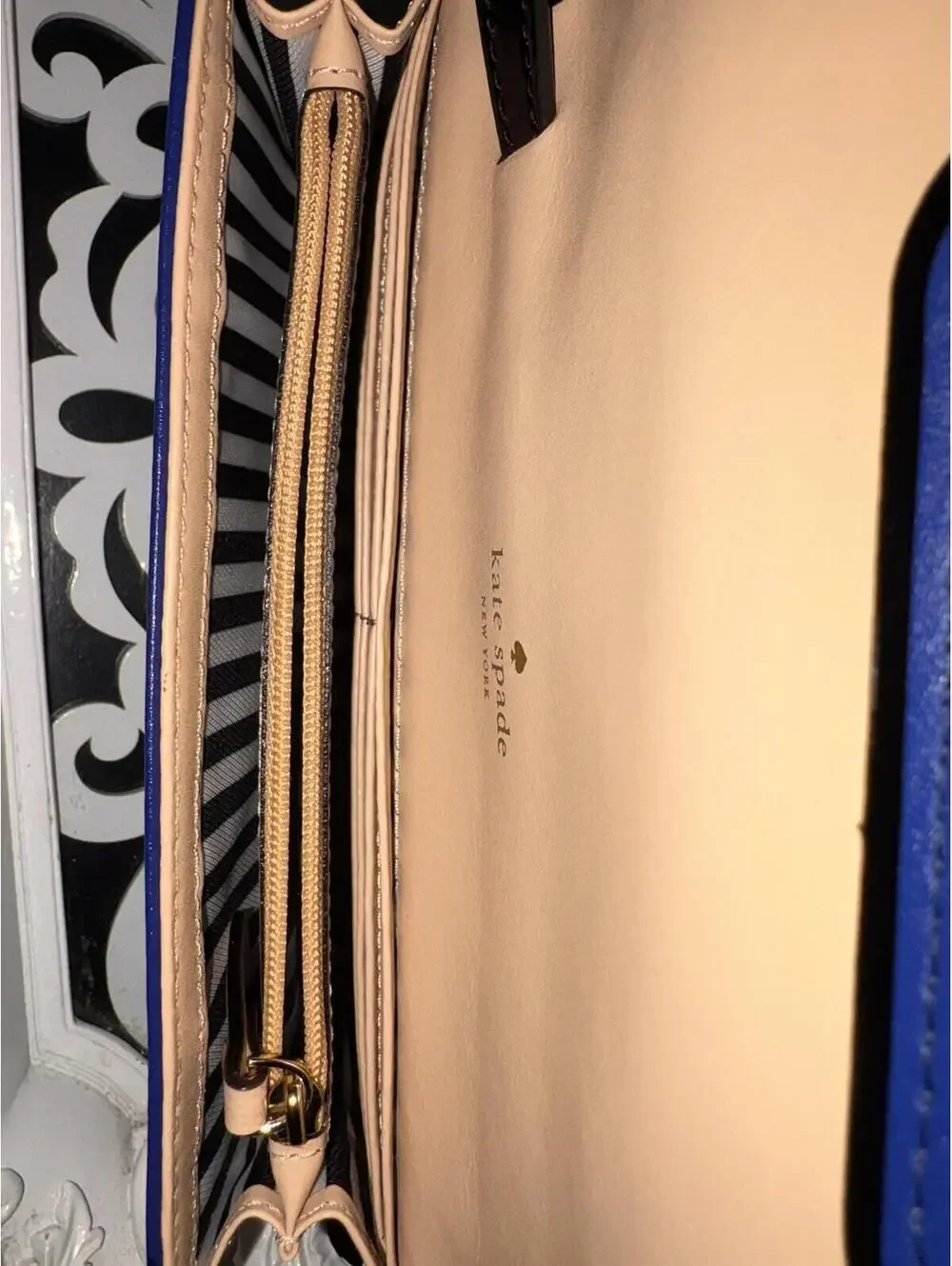 Kate Spade Royal Blue Leather Turnlock Flap Clutch Wallet Crossbody